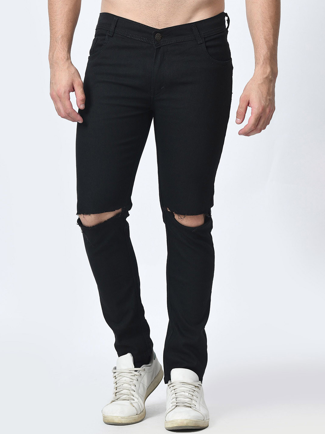 SZN Men Classic Slim Fit Mid-Rise Slash Knee Stretchable Jeans