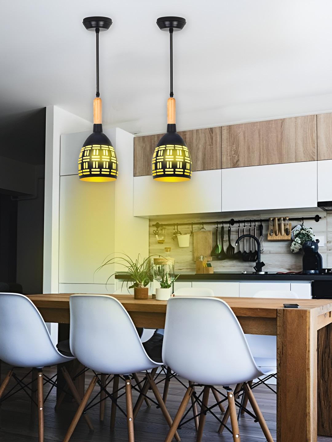 KINIS 2 Pcs Modern and Unique Style Black & Brown Textured Aluminium Ceiling Lamps