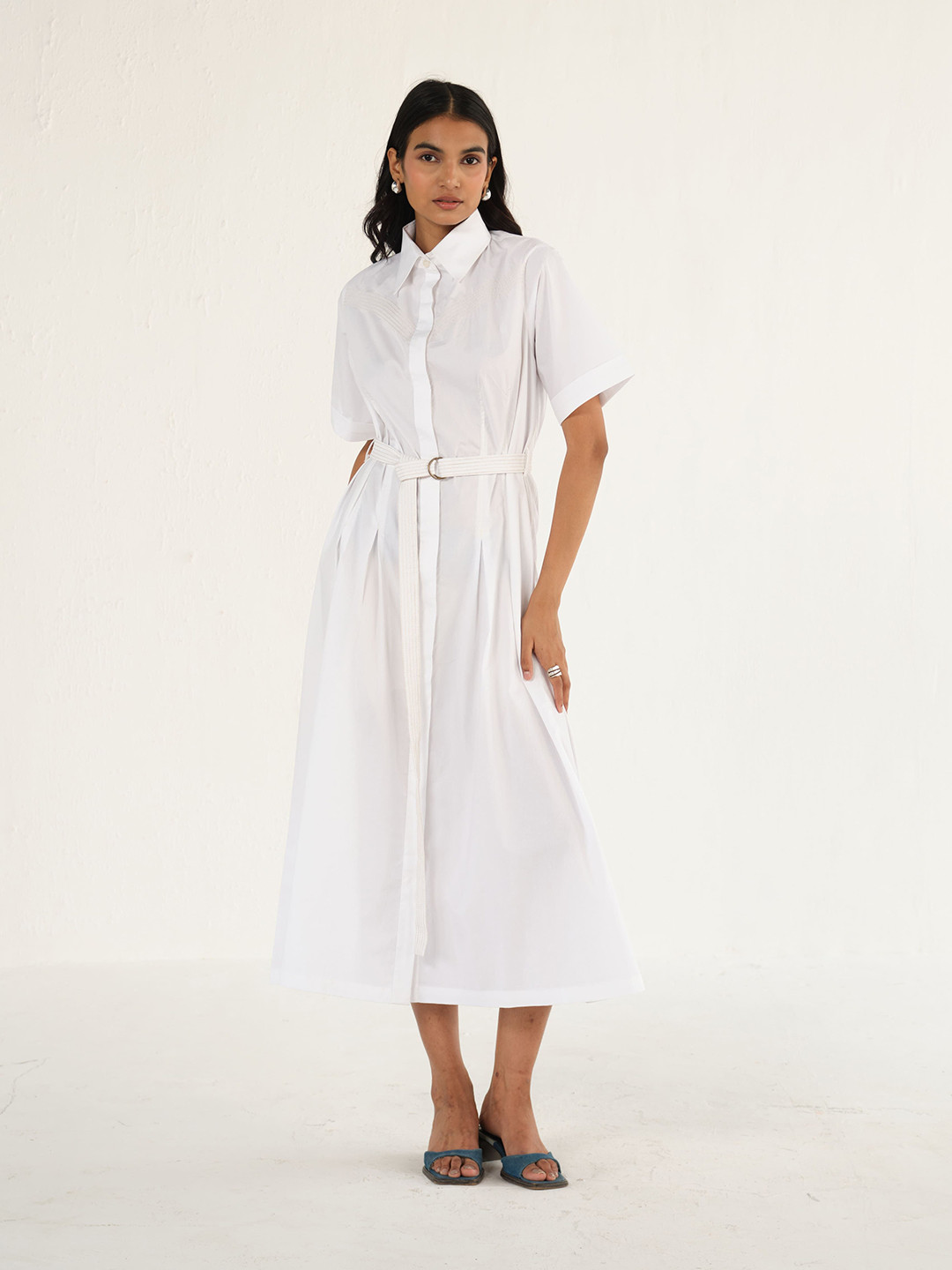 Shop Staple Women White Shirt Midi Length Dress With Top Stitch Detail
