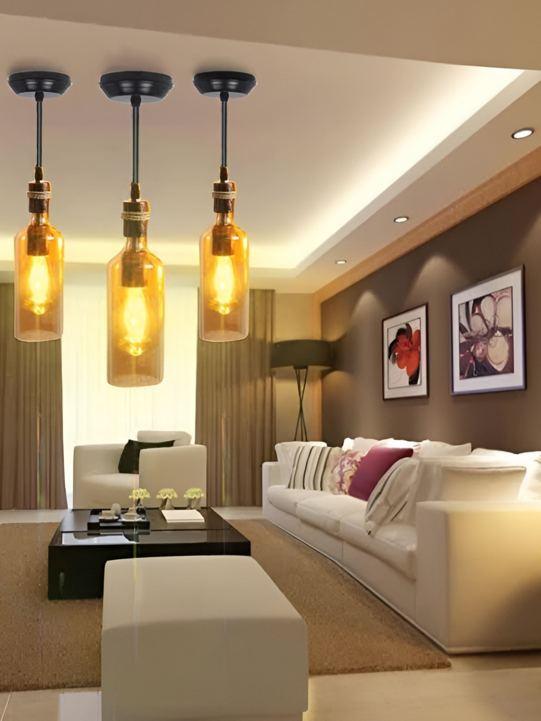 KINIS 3 Pcs Modern and Unique Style Copper-Toned Glass Quirky Ceiling Lamps