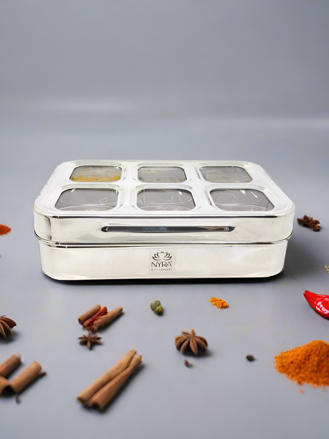 Nyra Kitchenware Stainless Steel 6 Compartment Dry fruit Spice Box