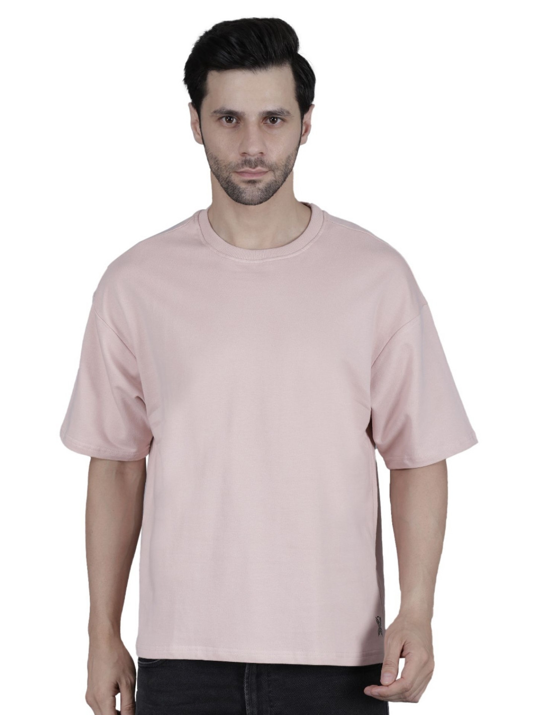 Hash and Dash Round Neck Drop-Shoulder Sleeves Oversized Cotton T-shirt