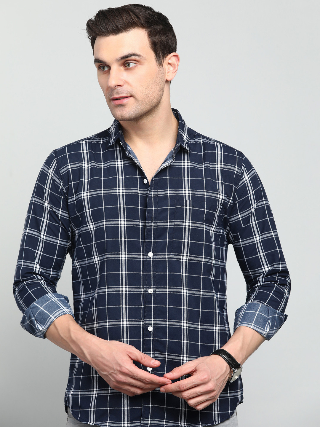 JAI TEXTILES Men Classic Slim Fit Gingham Checks Checked Casual Shirt