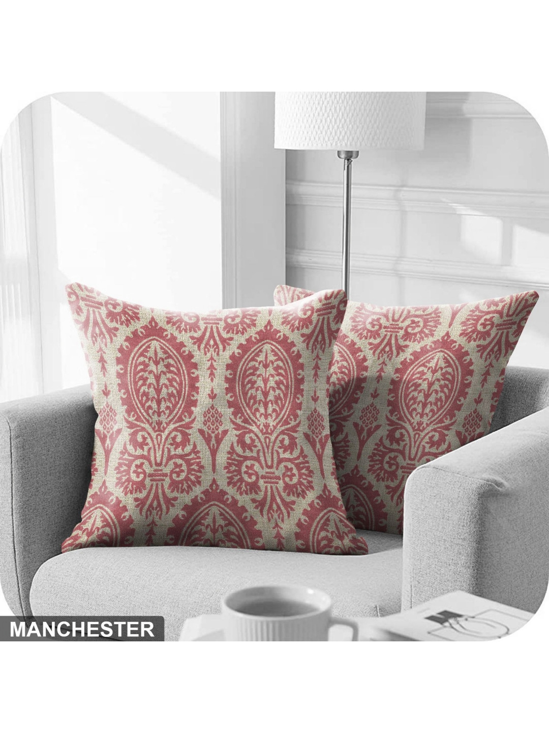 Aura Manchester Rose Ethnic Motifs Polyester Washable 2 Pcs Square Cushion Covers -16x16In