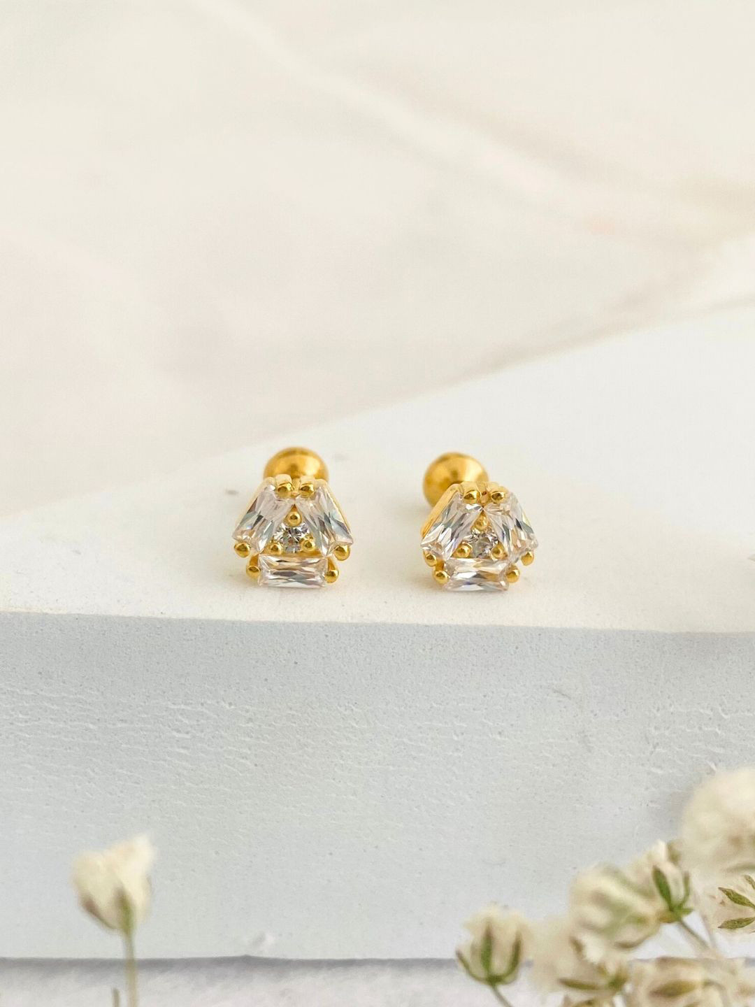 Boldiful Triune 18k Gold Vermeil Earstuds 5A Cubic Zirconia Earring