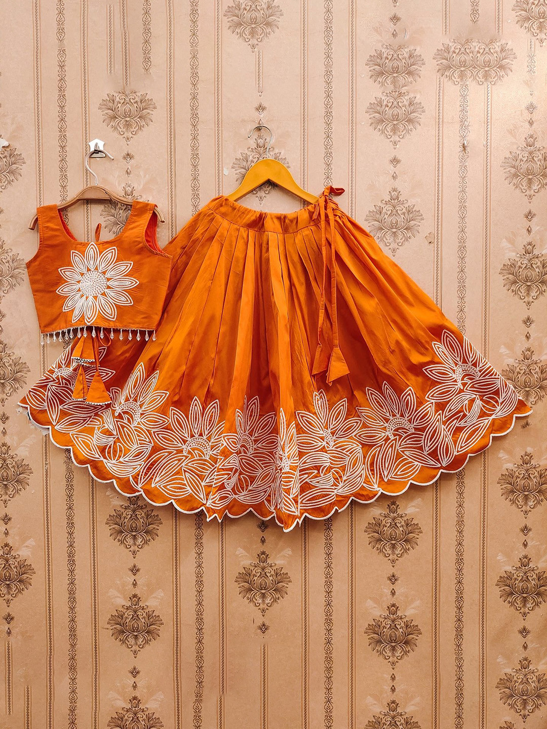 BAESD Girls Embroidered Thread Work Ready to Wear Art Silk Lehenga & Choli