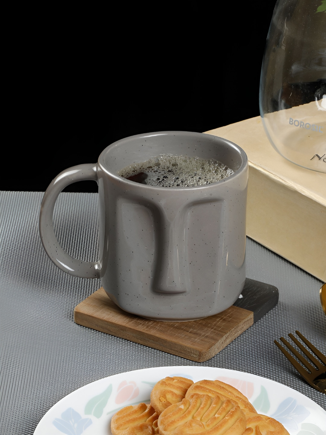 Myntra Elegant Homes Couple Hugging Message Grey Textured Ceramic Microwave Safe Mug-420ml