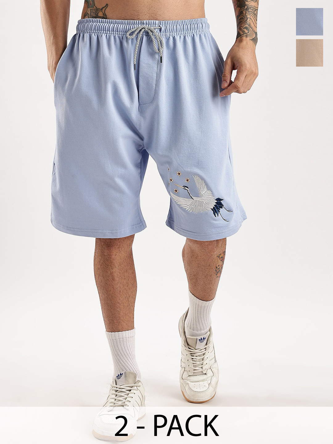 Aerio Men Pack Of 2 Relax Fit Embroidery Artwork Shorts