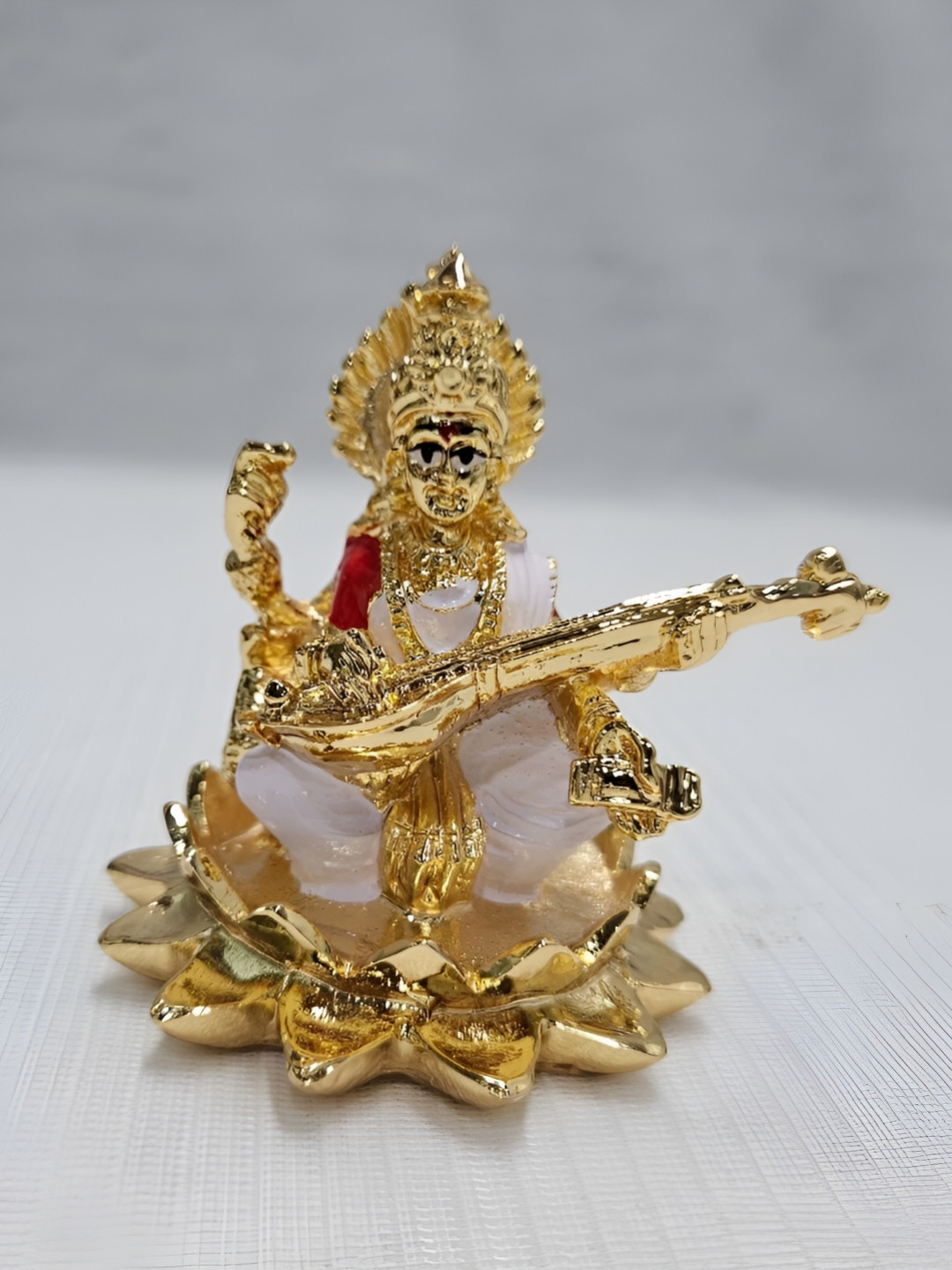 HOUSE OF WEMY Saraswati Mata White Polyresin Natural Prayer Room Small Showpiece -