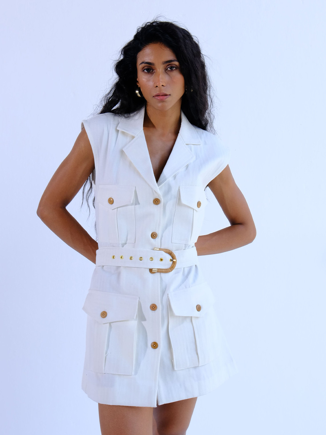 Shop Staple Women Linen Cargo Dress With Belt