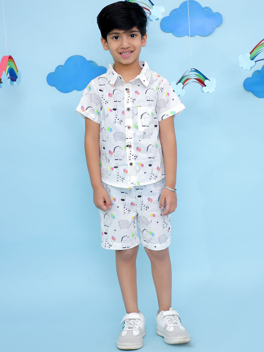 Vastrarth Boys Dinosour Printed Pure Cotton Shirt With Shorts