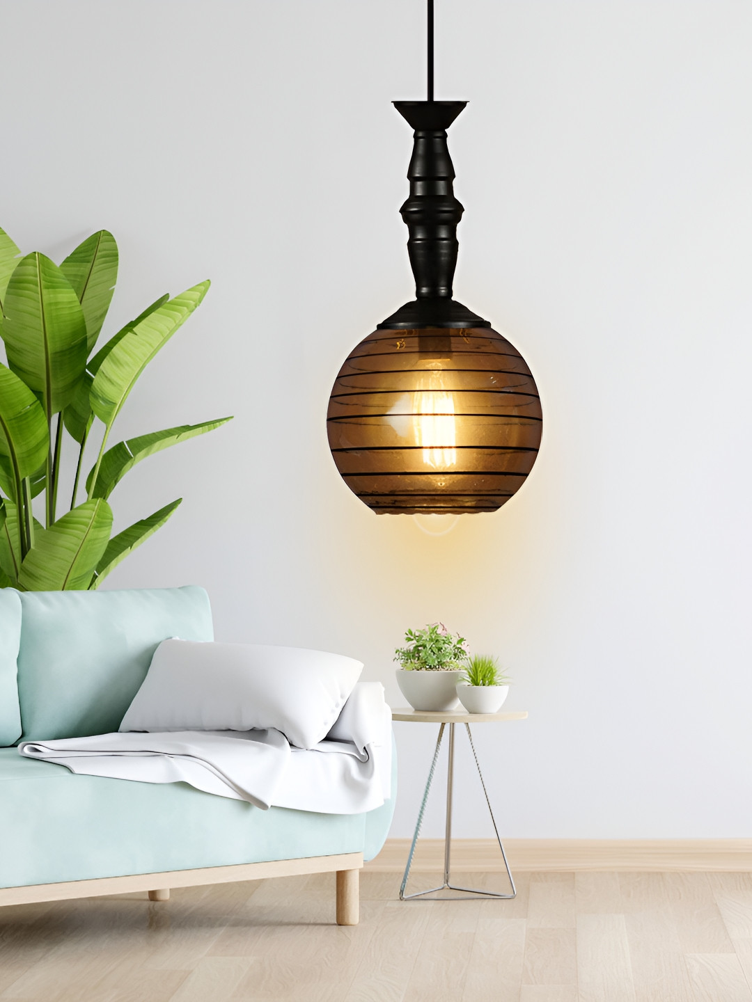 KINIS Black Textured Glass Abstract Shaped Ceiling Lamp