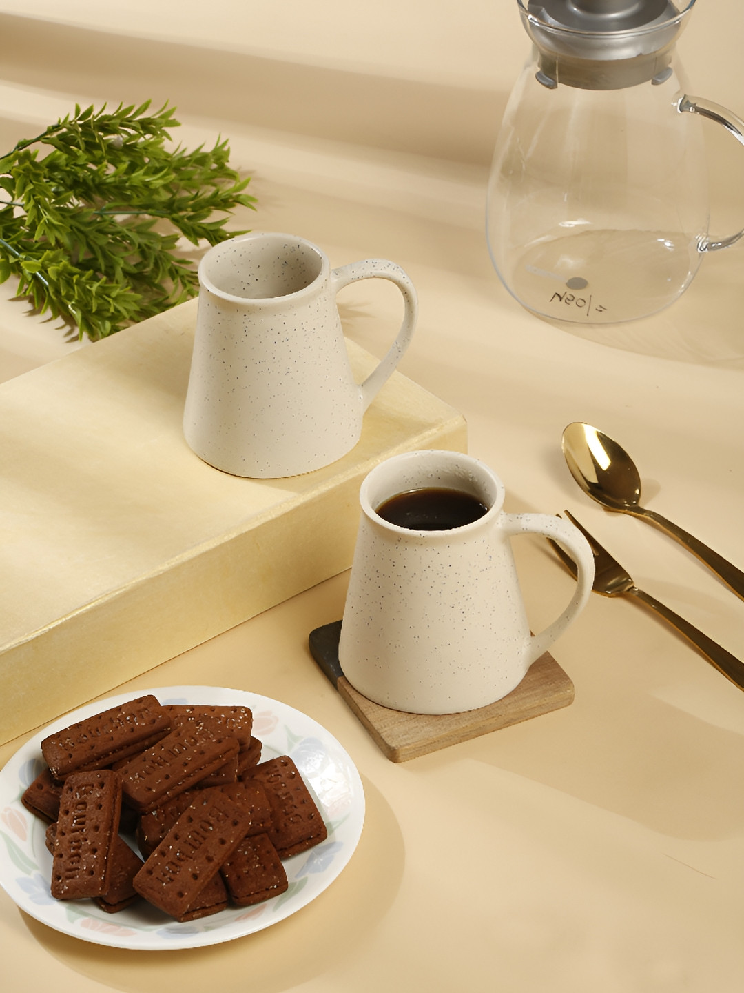 Myntra Elegant Homes Elephant In The Jungle Cream Textured Ceramic Microwave Safe 2 Piece Mugs-300ml