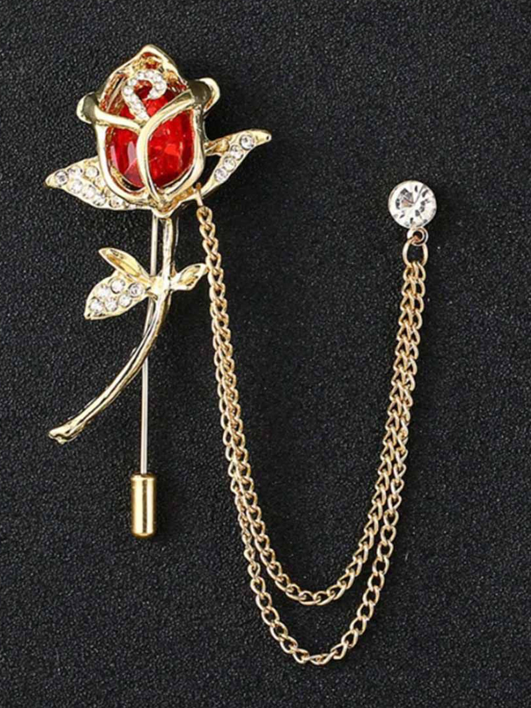 Curren Men Real Stones Studded Rose Shaped Statement Brooch