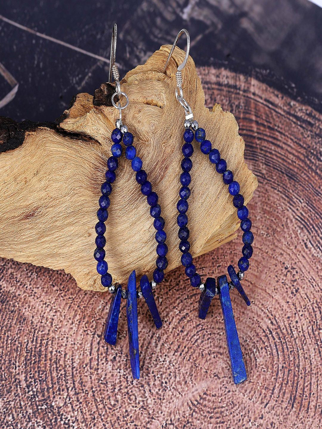 Nirvana 925 Sterling Silver Rhodium Plated Lapis Lazuli and Hematite Beaded Drop Earrings