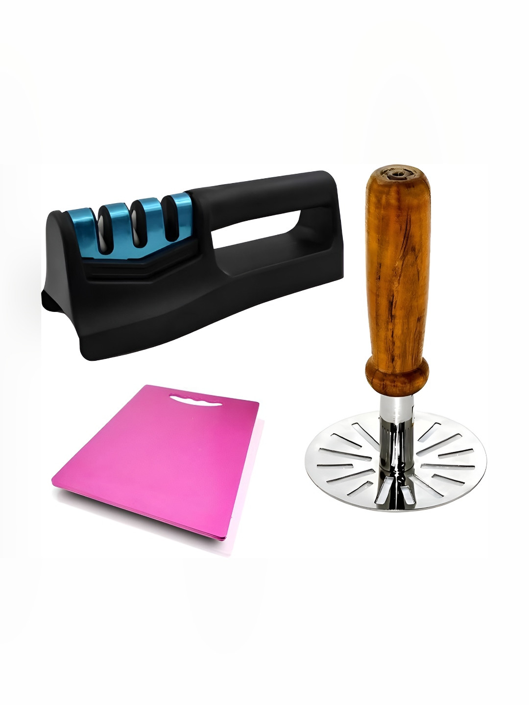 DeoDap Knife Sharpener, Masher & Chopping Board All-in-One Kitchen Tool Set
