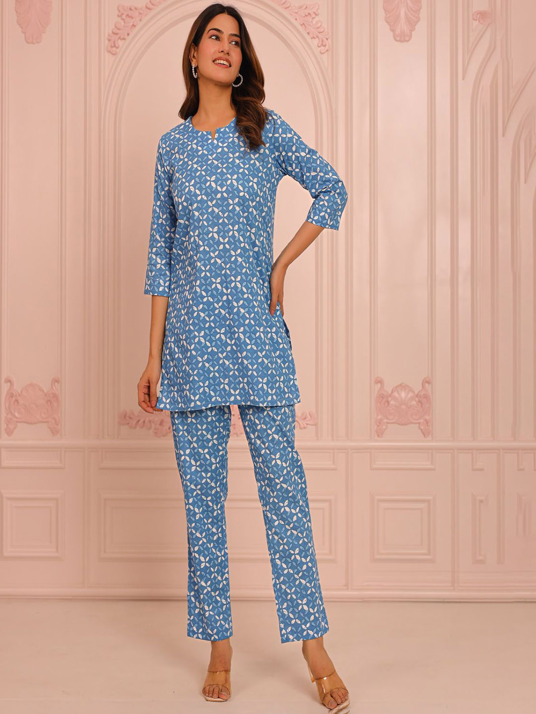 Kwatchi Casual Printed Cotton Tunic with Trousers Co-Ords
