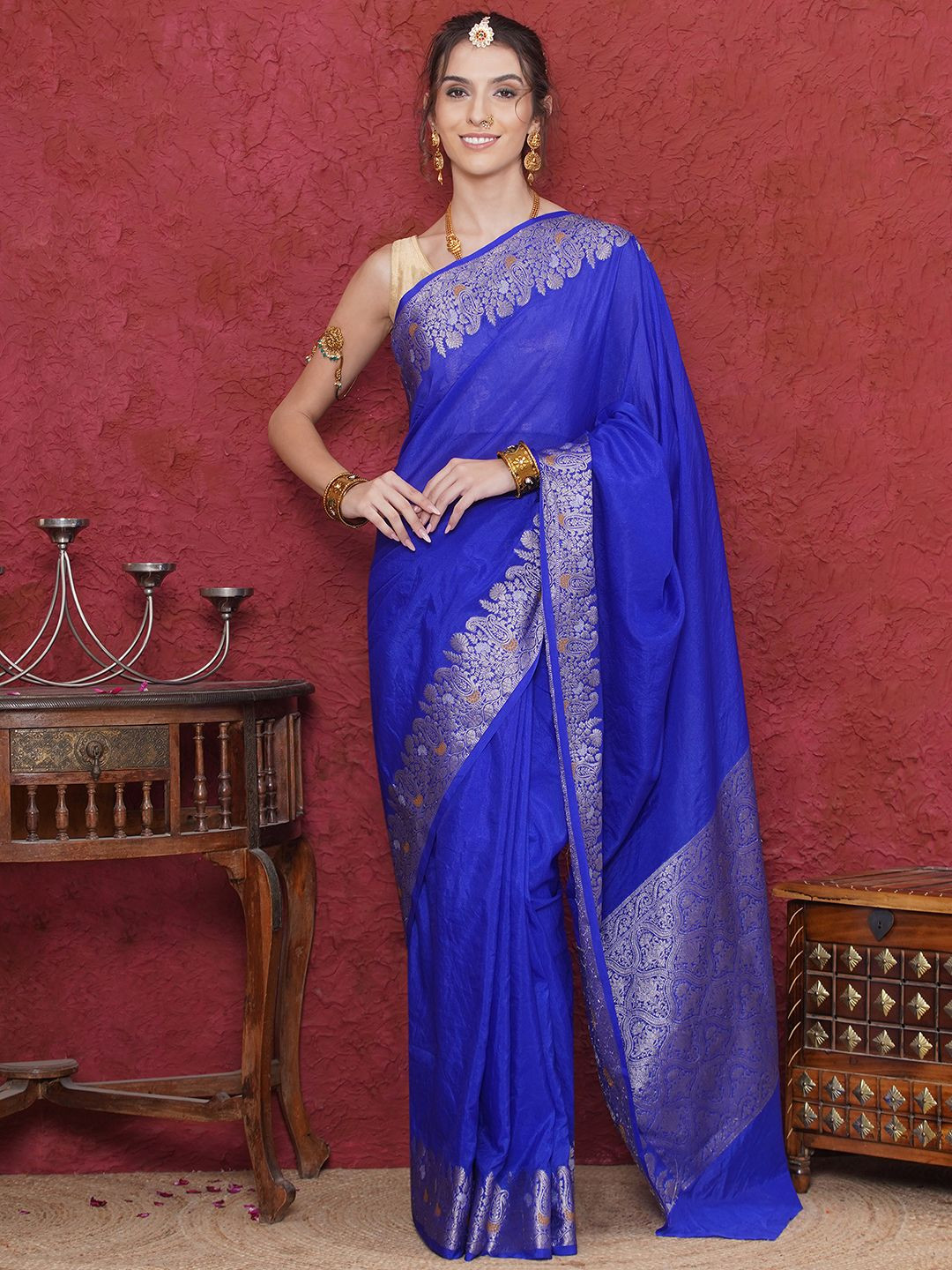 LABEL KASHI Woven Design Border Zari Banarasi Saree