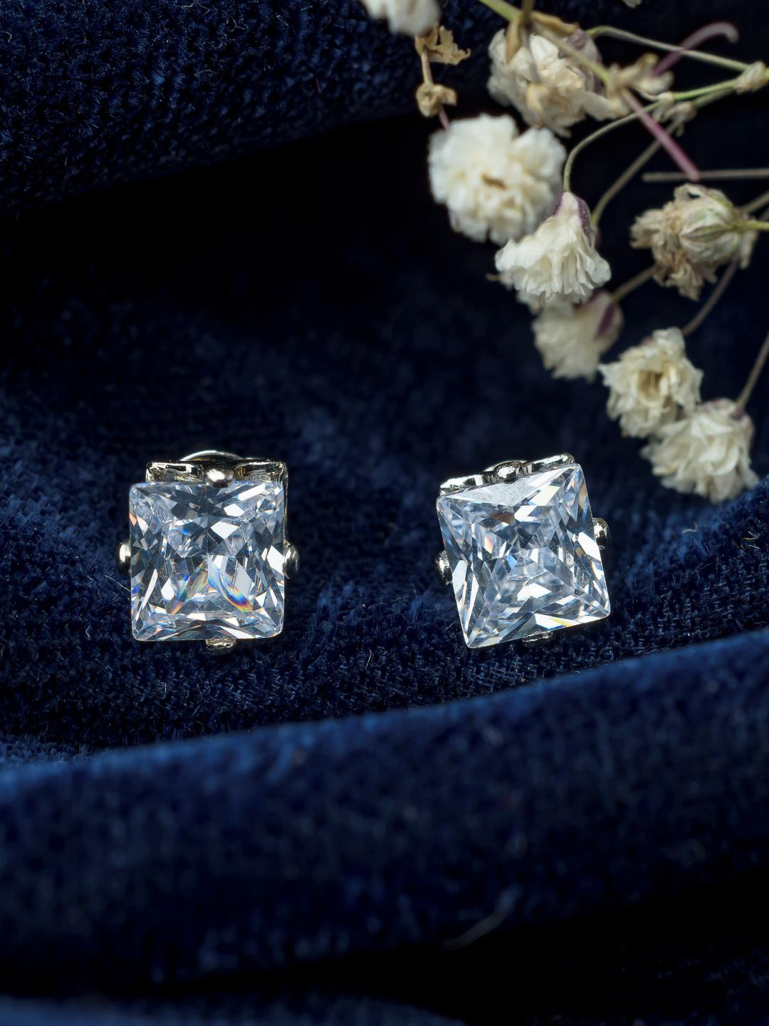 vivinia BY VIDHI MEHRA Silver-Plated Stones Studded Square Shaped Studs