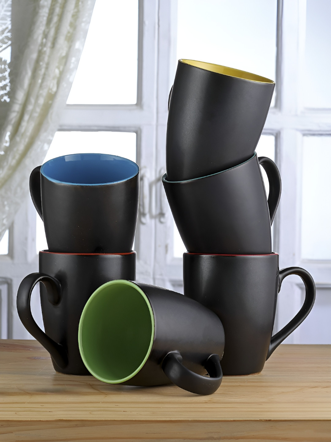 Myntra Elegant Homes Black Ceramic Microwave Safe 6 Piece Mugs-250ml