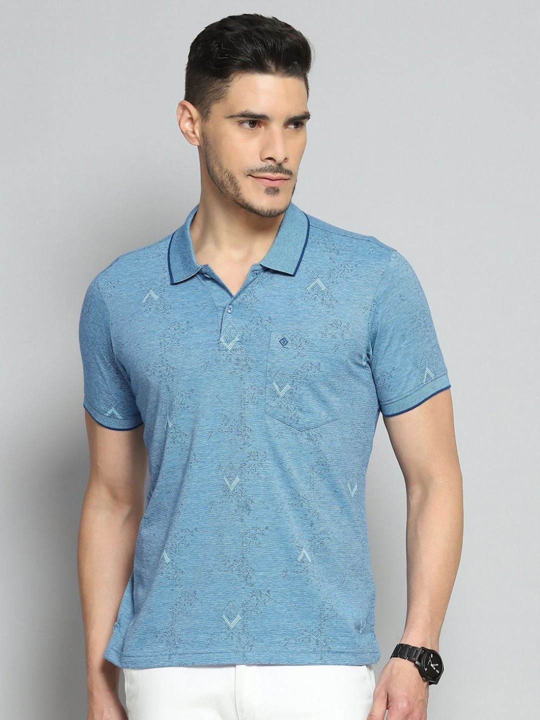 Cloak & Decker Abstract Self Design Polo Collar Cotton T-shirt