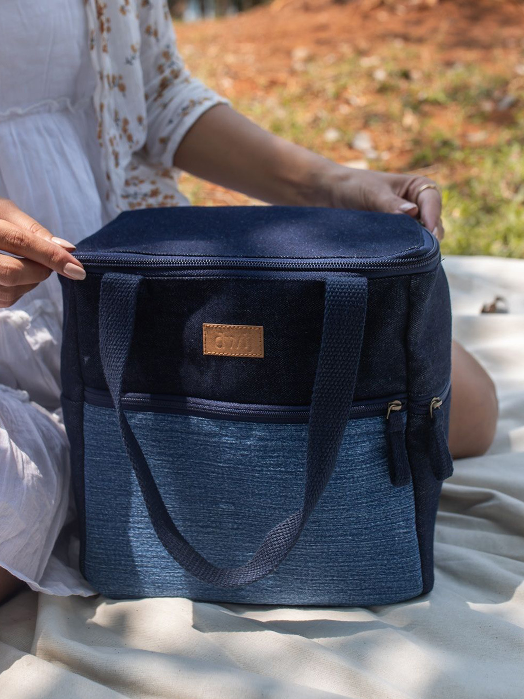 DWIJ Women Large Upcycled Denim Jeans Lunch Bag