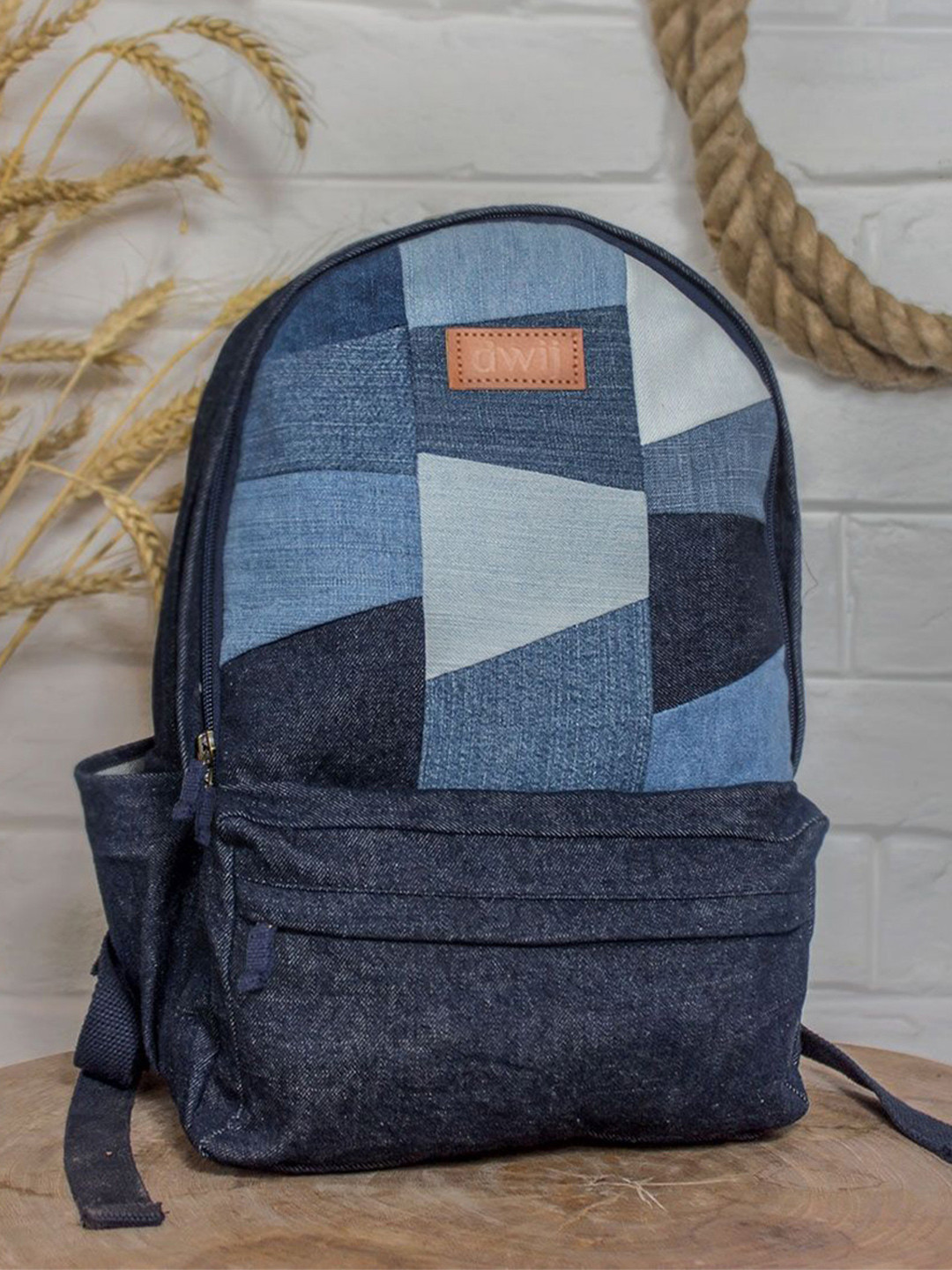 DWIJ Unisex Upcycled Denim Patched Travel Backpack