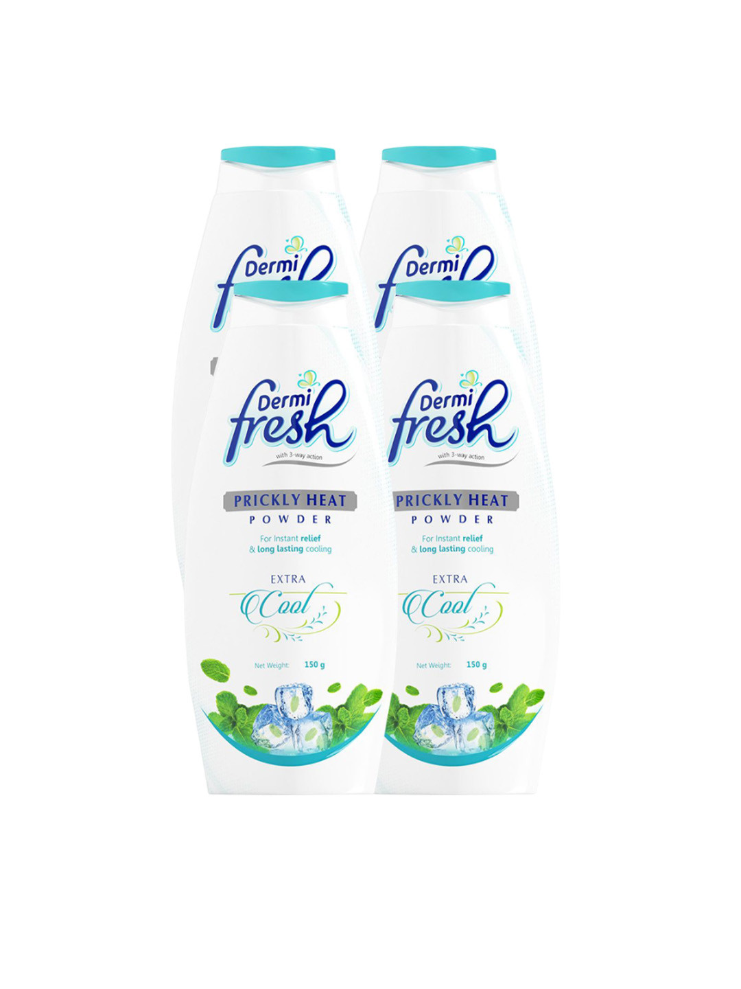 DERMIFRESH Set Of 4 Fresh Prickly Heat Powder For Long Lasting Cooling - 150 g Each