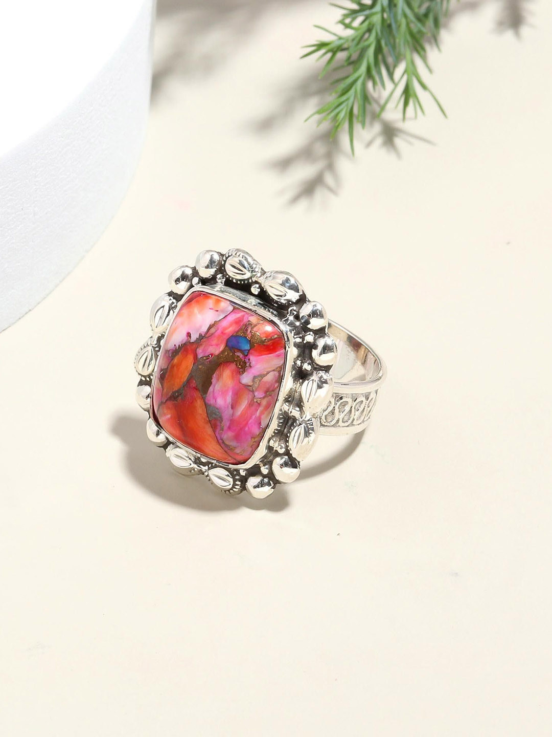 ORO ALMA Spiny Oyster & Turquoise Silver Ring