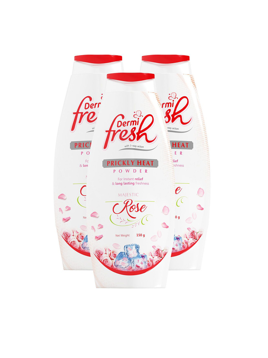 DERMIFRESH Set Of 3 Fresh Prickly Heat Powder For Long Lasting Cooling - Rose - 150 g Each