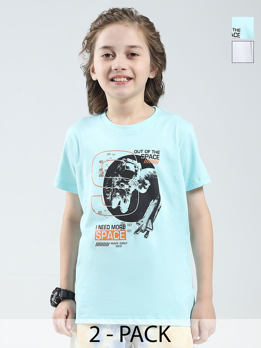 Monte Carlo Boys Pack Of 2 Graphic Printed Round Neck Short Sleeves Raw Edge T-shirt