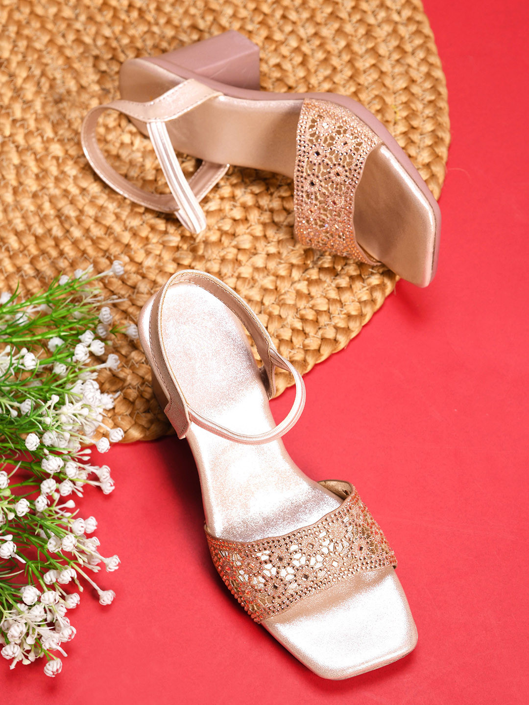 Froh Feet Open Toe Embellished Party Block Sandals