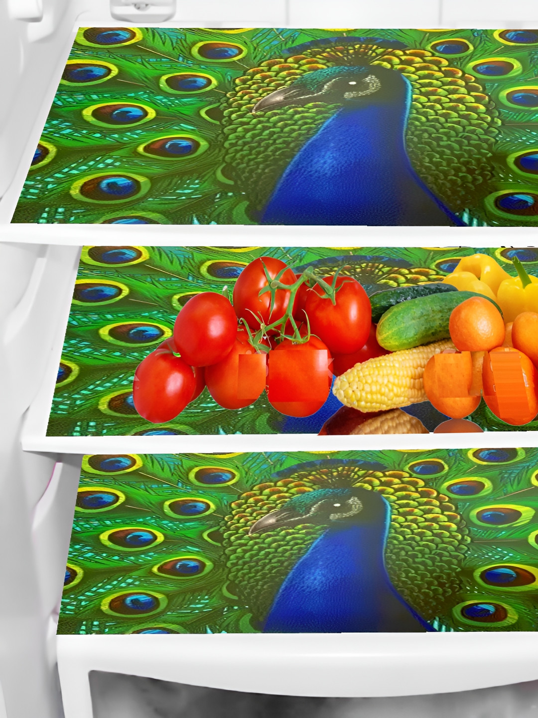Aura 3-Pcs Green & Blue Printed Fridge Organisers