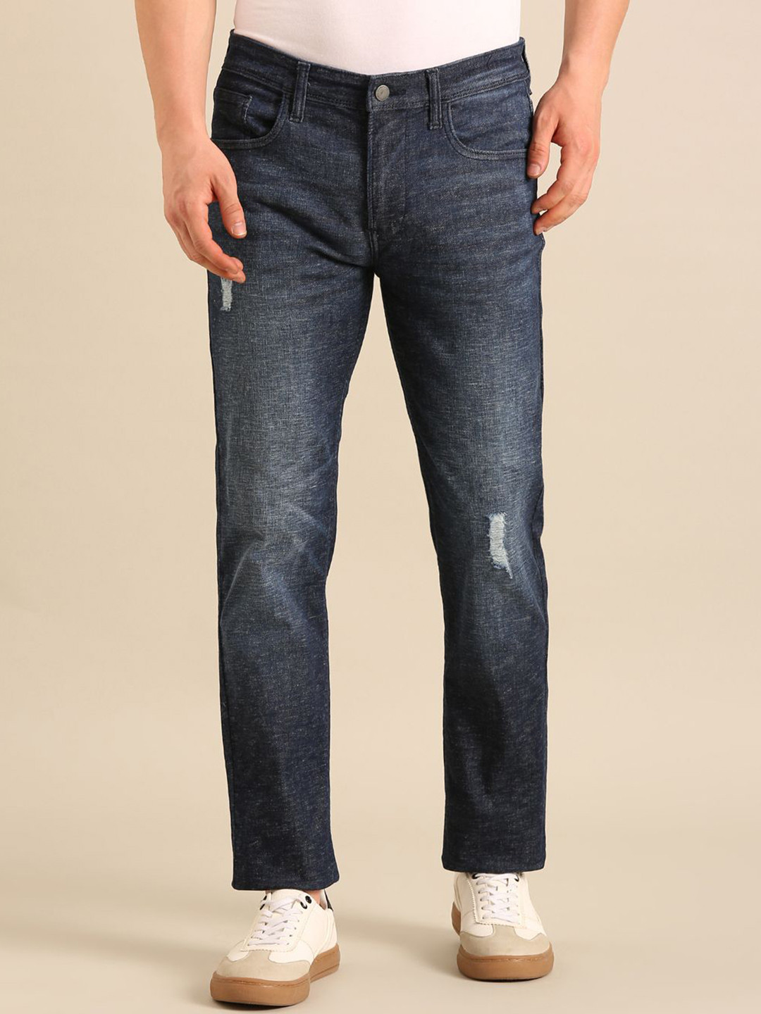 CAVALLO by Linen Club Men Urban Slim Slim Fit Mid-Rise Mildly Distressed Light Fade Jeans