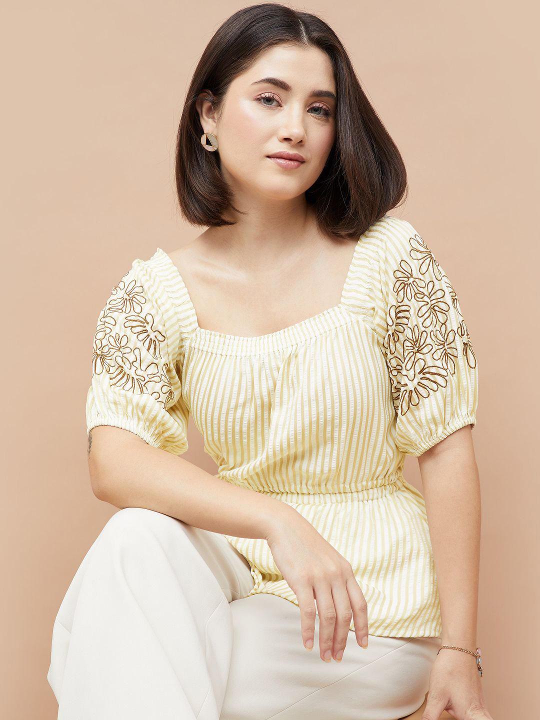 CODE by Lifestyle Self Design Striped Crop Top