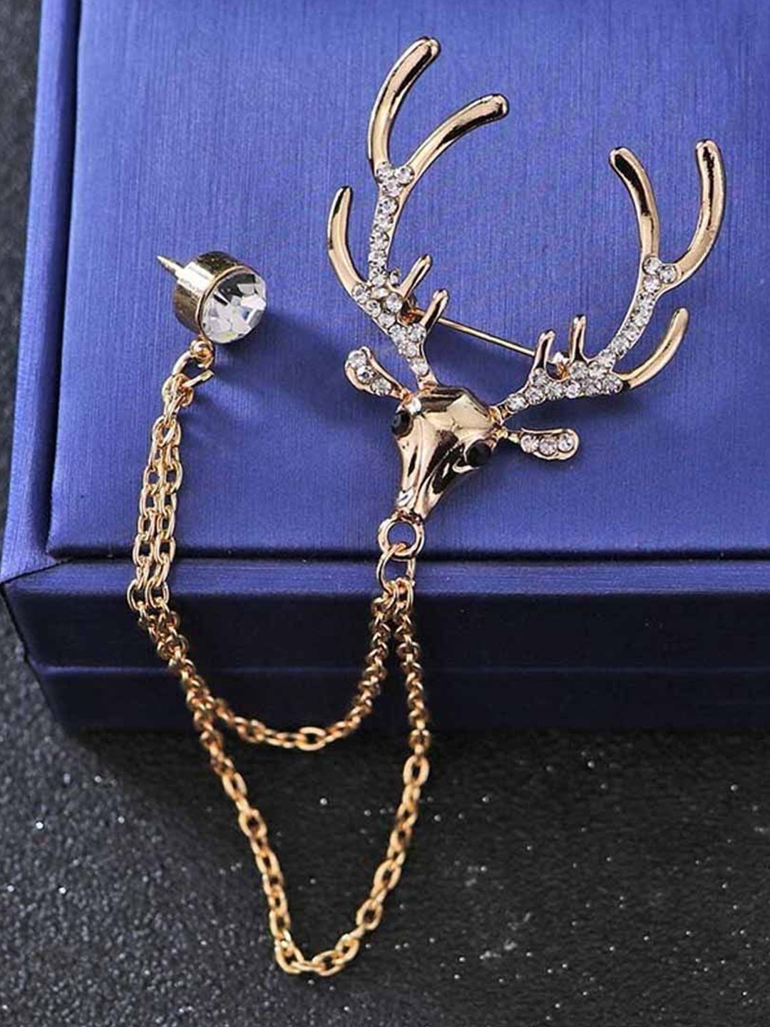 Curren Gold-Plated Zircon Studded Brooch