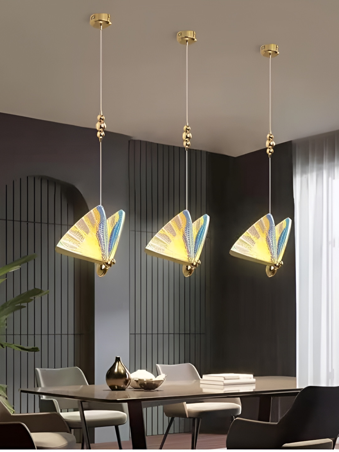 KINIS Gold-Toned & Blue 3 Pieces Butterfly Shaped Ceiling Lamps