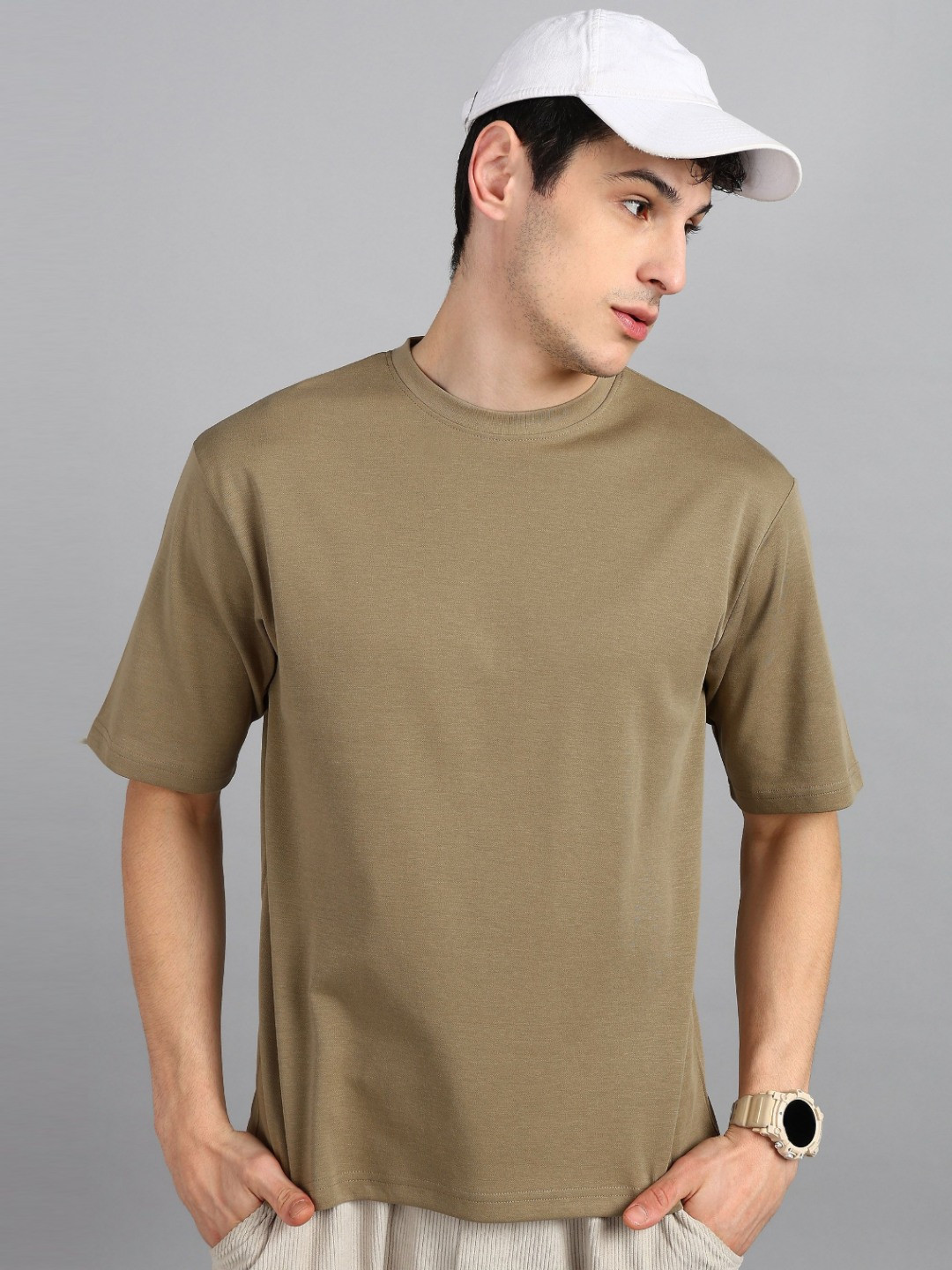 Alan Jones Men Solid Drop-Shoulder Sleeves Oversized T-shirt