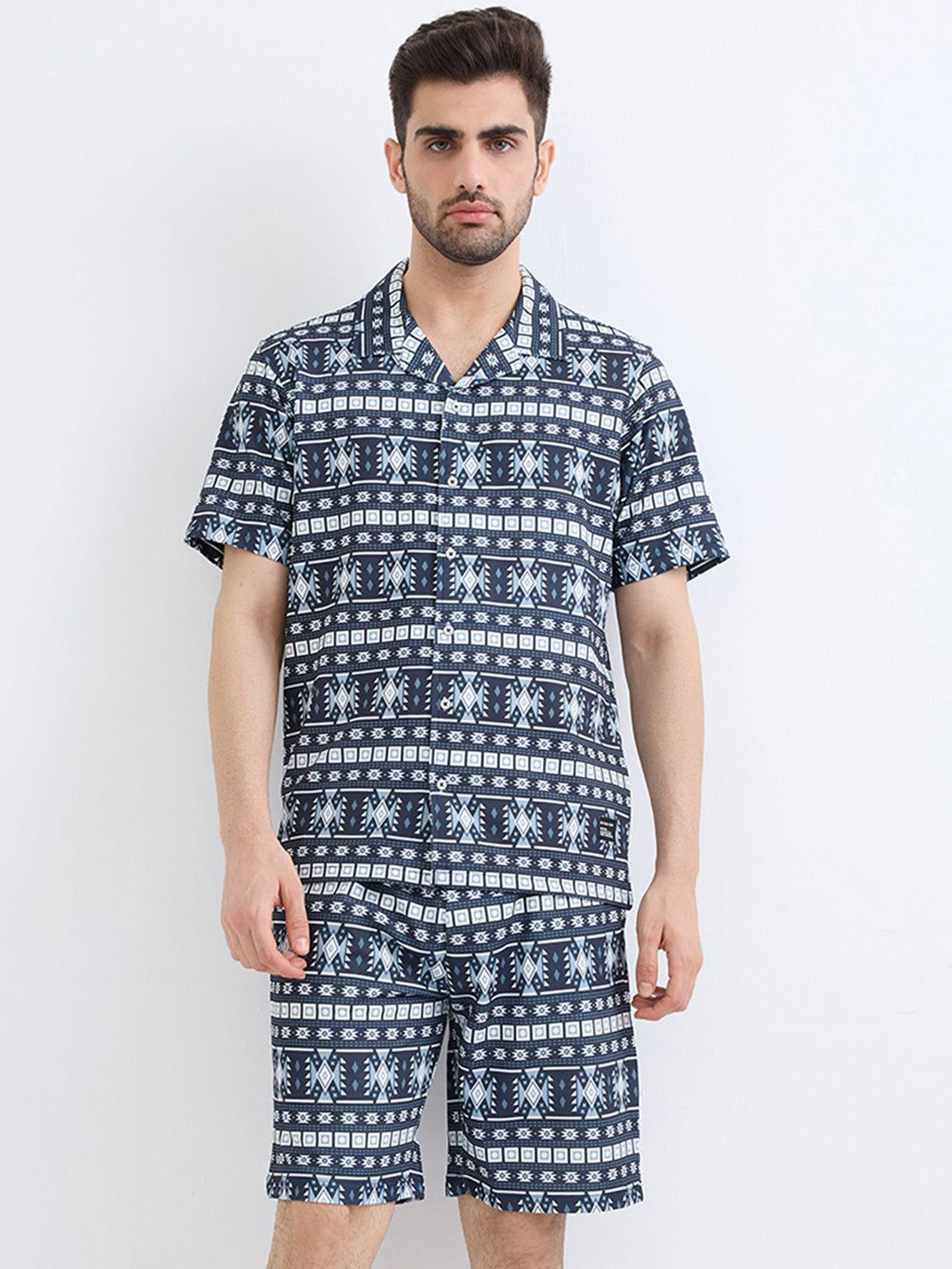 Status Quo Printed Polo Collar Half Sleeves Shirt With Shorts Co-Ords