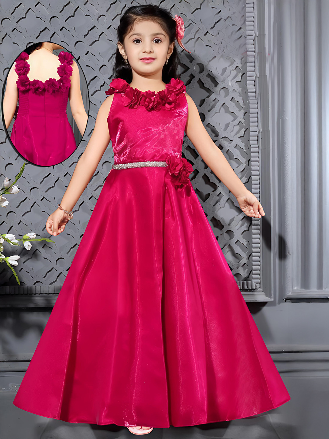 PINK LEAF Girls Embellished Applique Maxi Dress
