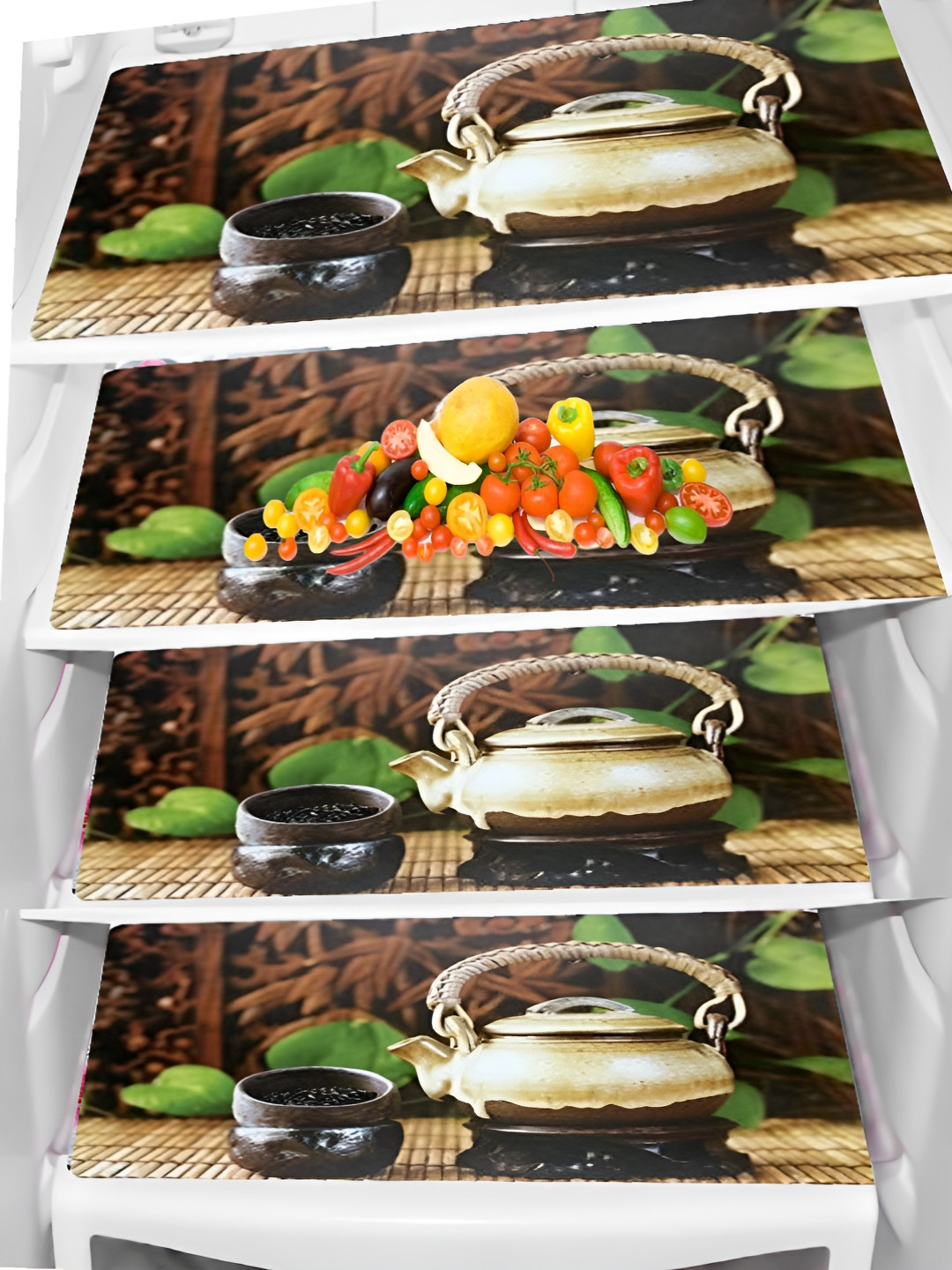 Aura 4-Pcs Brown & Beige Printed Fridge Organisers