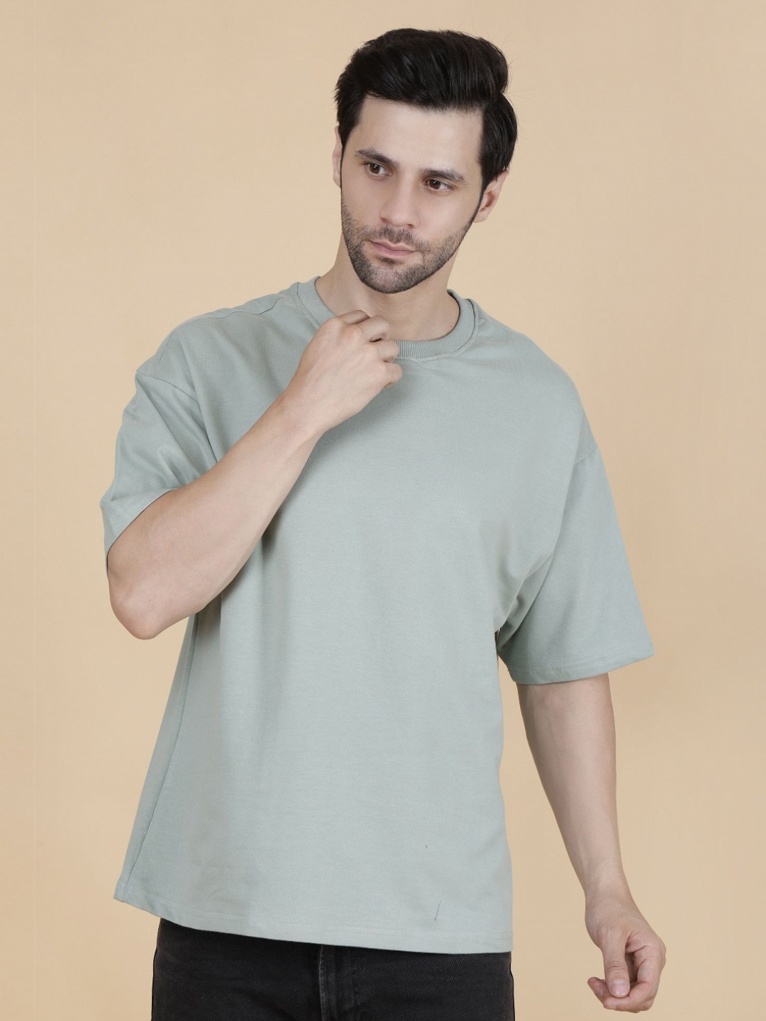 Hash and Dash Men Round Neck Pure Cotton Oversized T-shirt