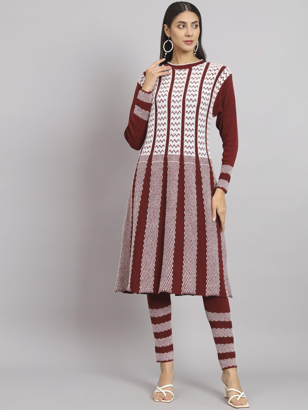 BUDAPEST Geometric Printed Round Neck Pure Woollen A-Line Kurta With Leggings