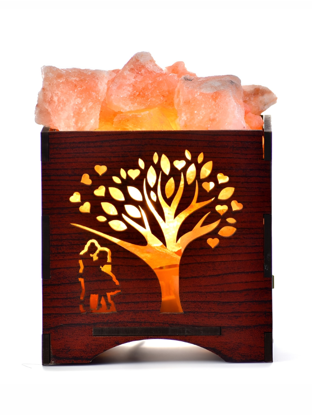 GLOBAL AROMA Brown Textured Wooden Contemporary Square Shaped Table Lamp With Bulb