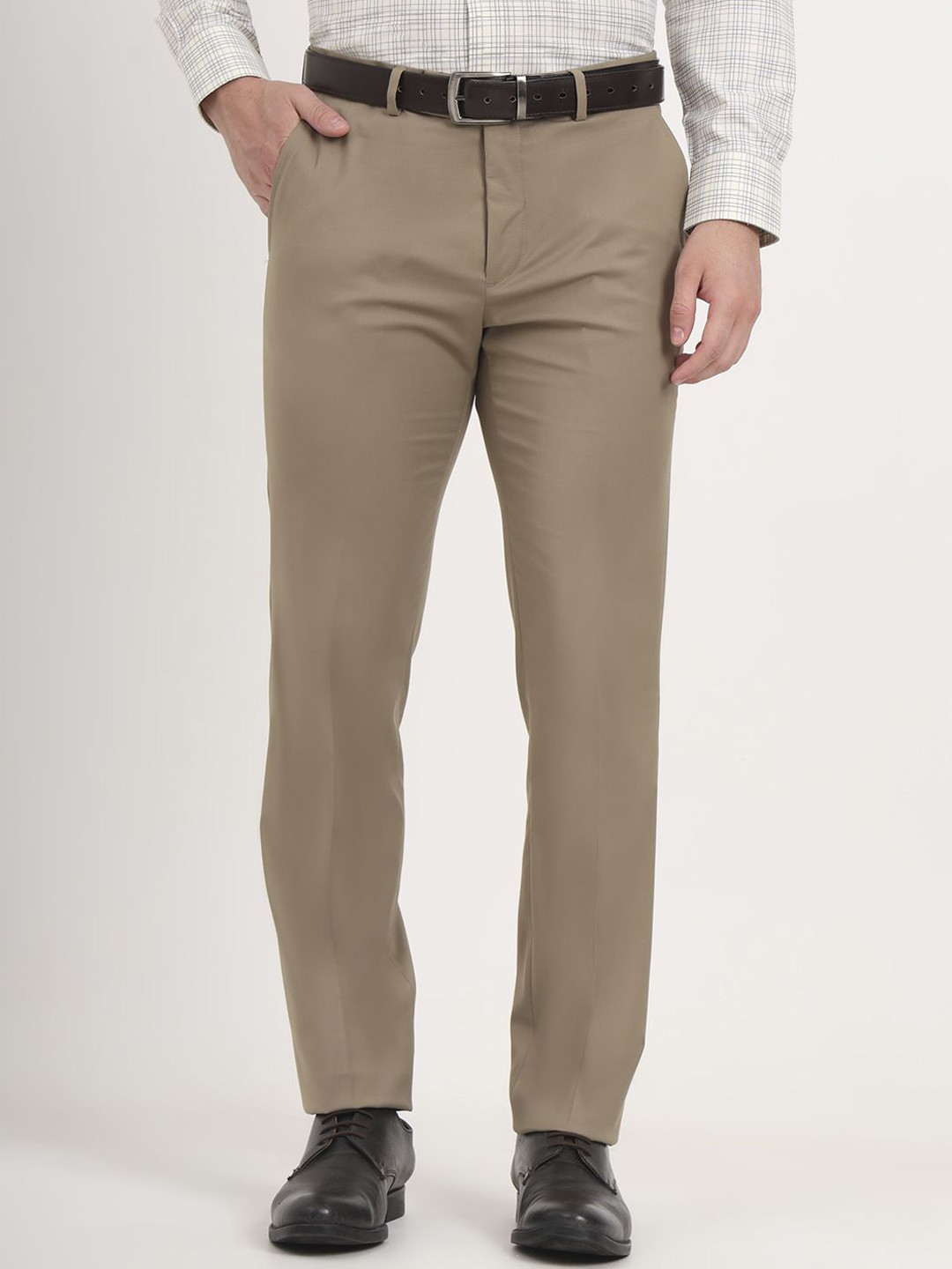 METAL Men Solid Mid-Rise Slim Fit Machine Weave Formal Trousers