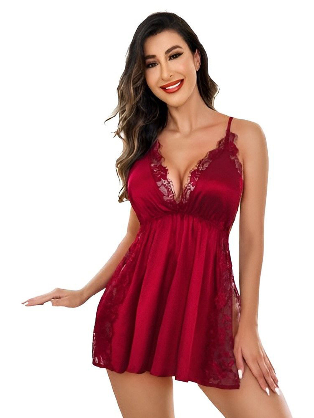 Ucollection Self Designed Baby-Doll Satin Nightdress