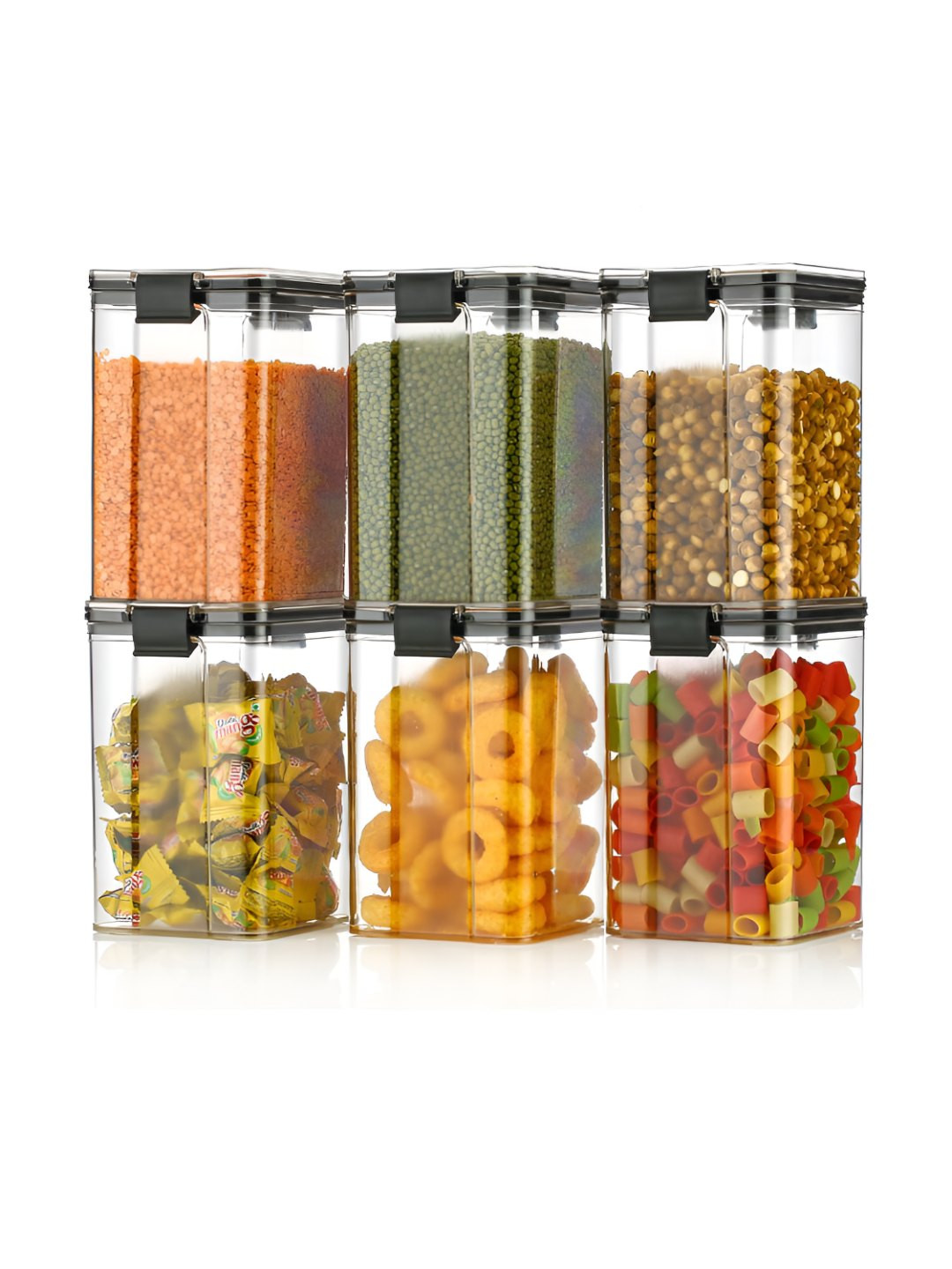 Aura Black Plastic Easy To Clean 6 Piece Clip-On Jar-1.1L