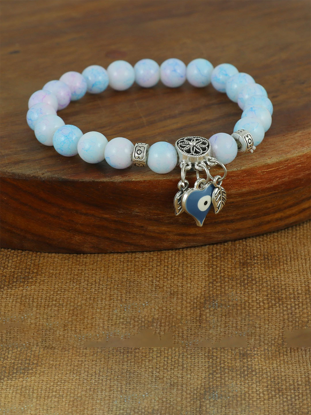 Asthetika Evil Eye Artificial Stones Studded & Beaded Elasticated Bracelet