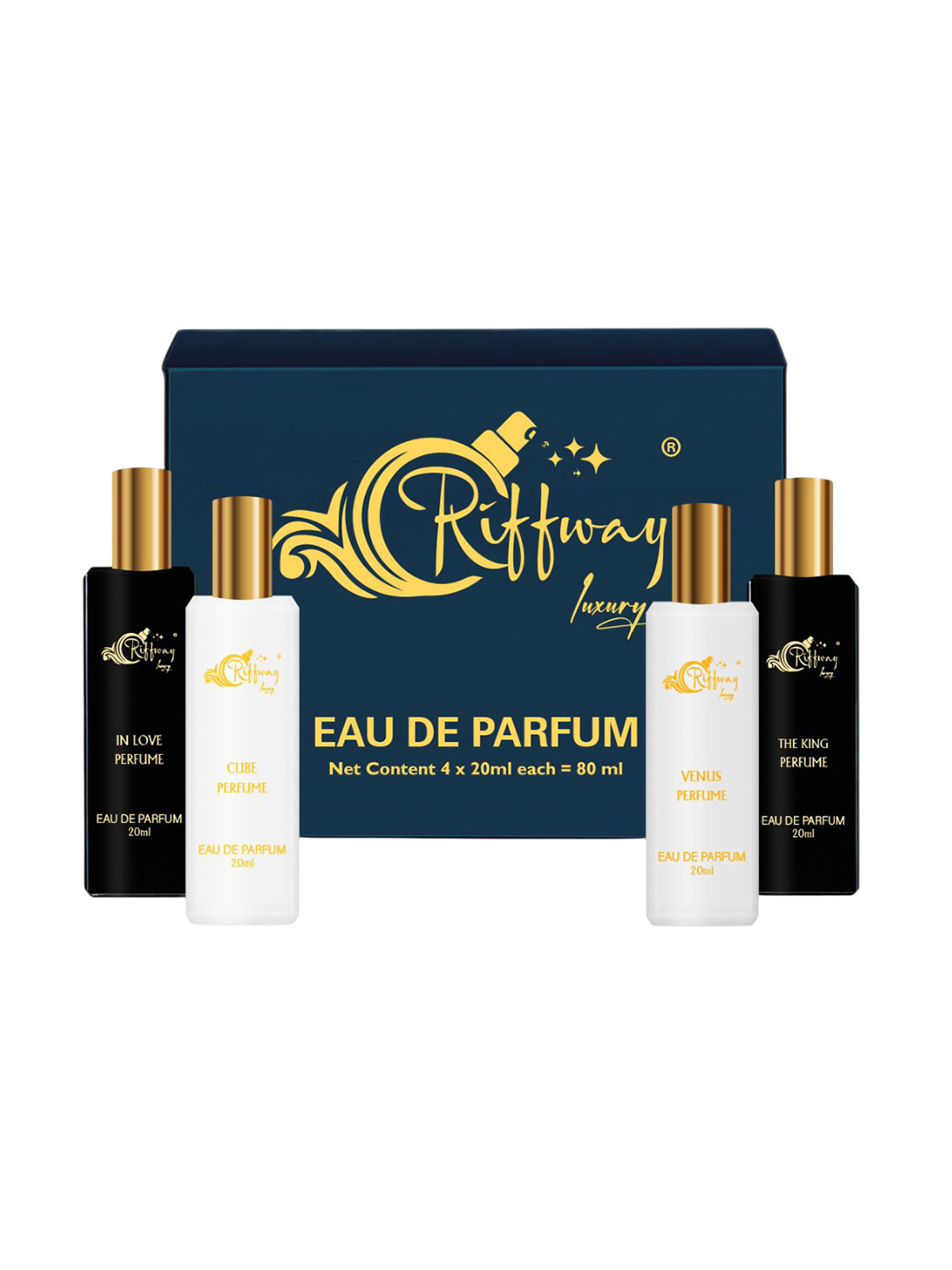 riffway Set Of 4 Venus, Cube, In Love & The King Long Lasting Eau De Parfum - 20 ml Each