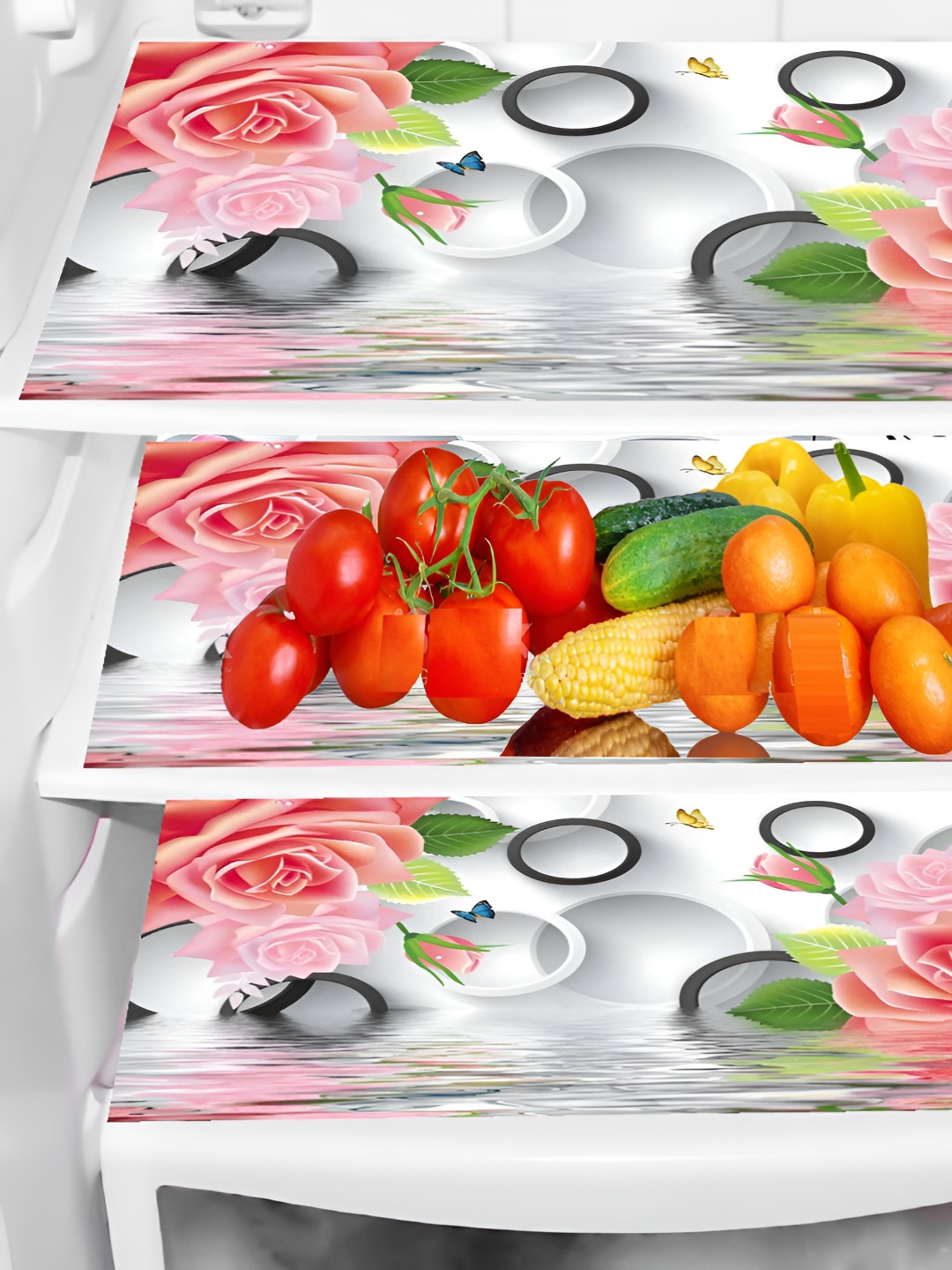 Aura 3-Pcs Pink & Green Printed Fridge Organisers